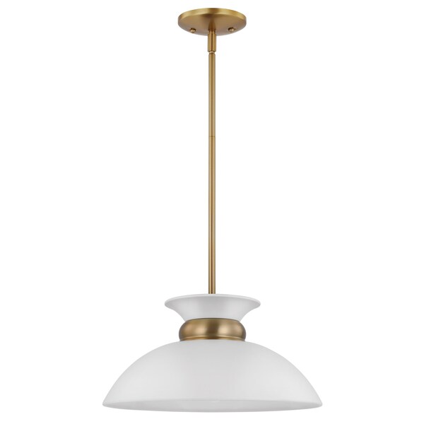 Perkins 1-Light Small Pendant Matte White With Burnished Brass